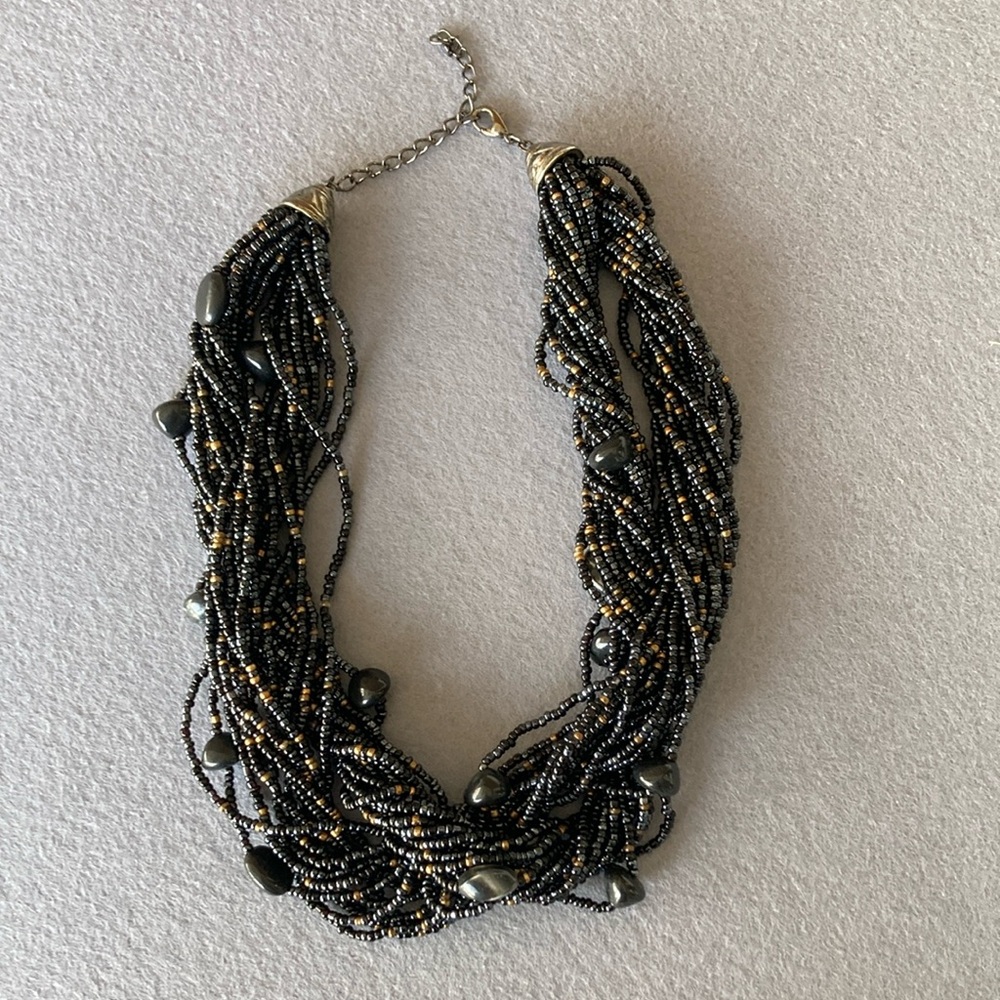 Bold Black Multi-Strand Beaded Necklace